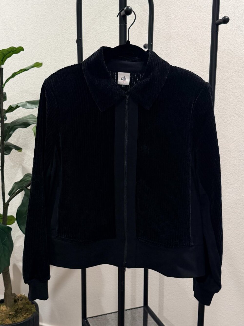 CAbi Black Corduroy Velour Team Jacket Bomber Size L